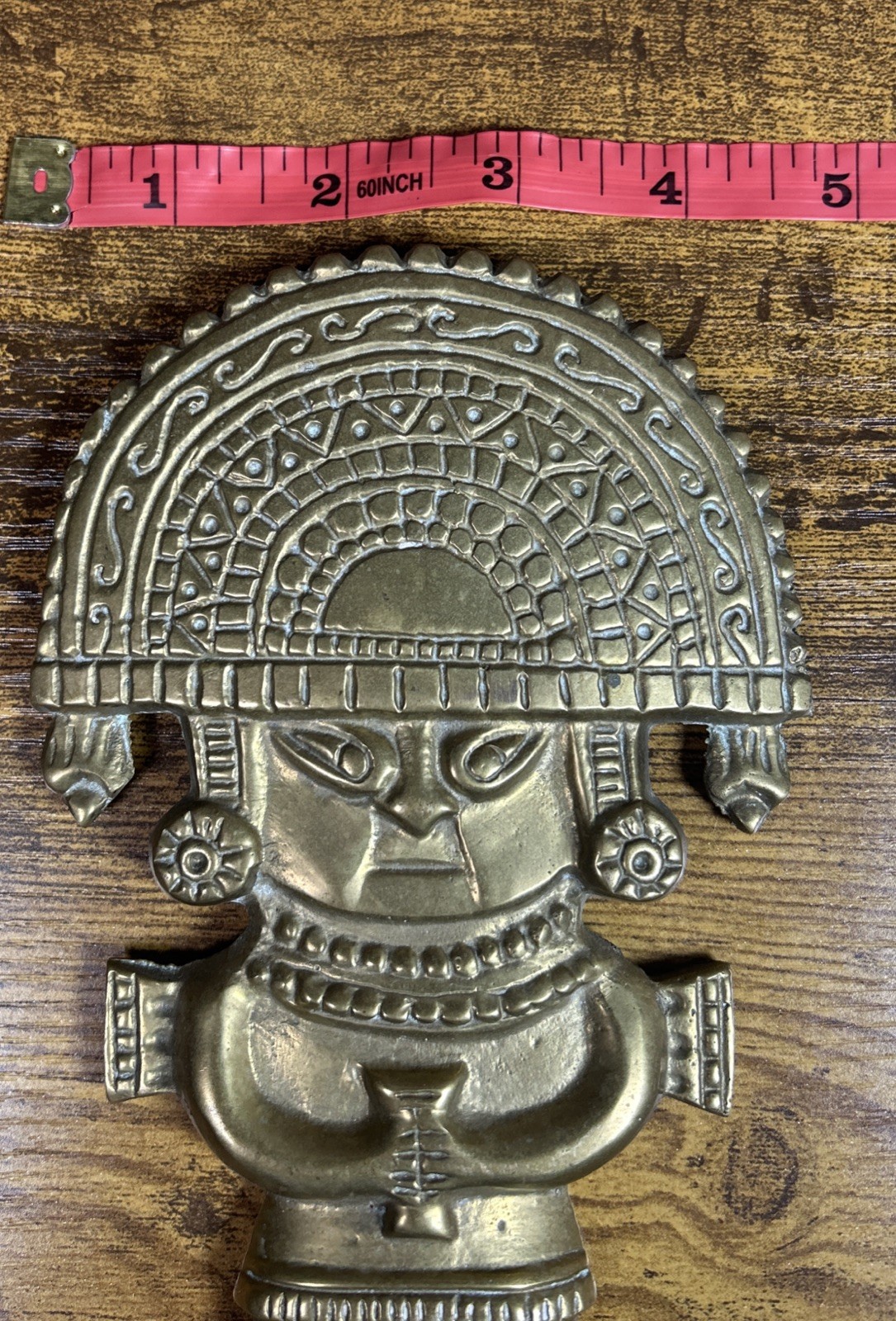 Vintage Brass Peruvian Tumi Figurine Ancient Wall Hanging Ceremonial Blade Aztec