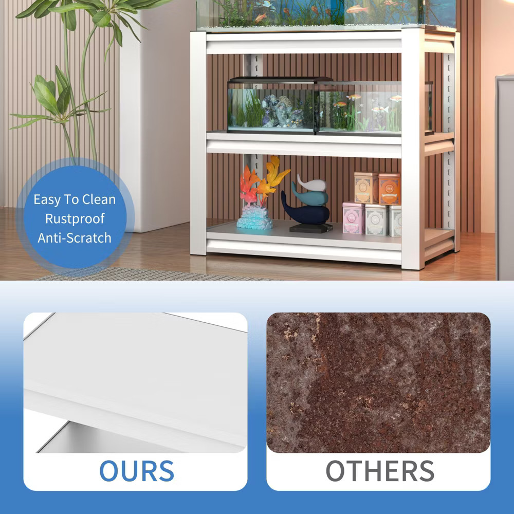 Munora - 3-Tier Heavy Duty Aquarium Stand - White Metal Frame for