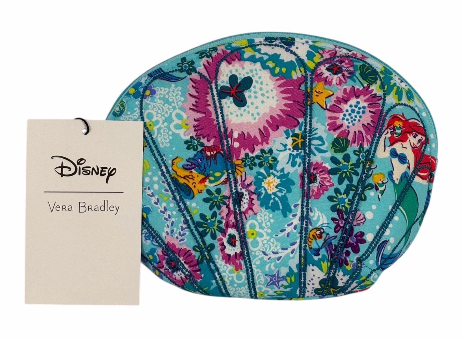 Vera Bradley Disney Ariel Floral Little Mermaid Shell Cosmetic Bag