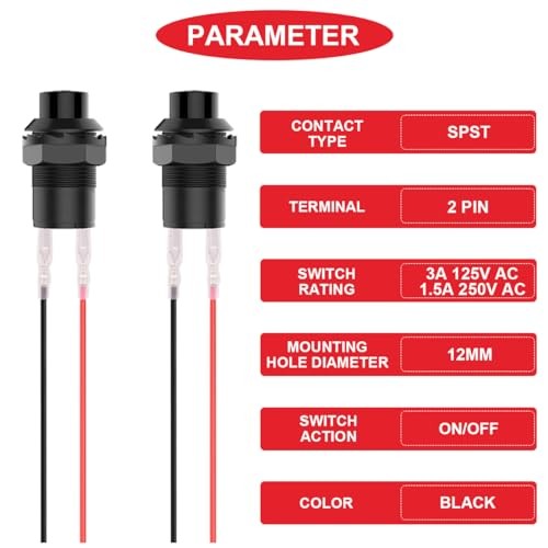 12Pcs 12mm Black Mini Round Latching Push Button 12Pcs 12mm Black Self-Locking