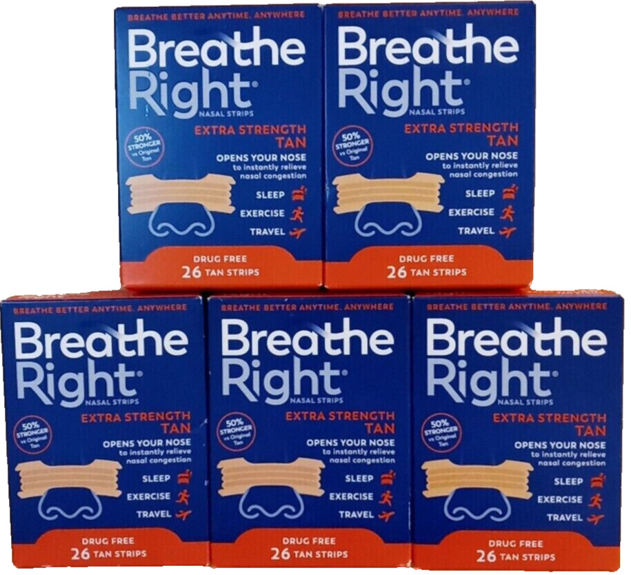 130 BREATHE RIGHT NASAL STRIPS, EXTRA STRENGTH TAN ( 5 x 26 CT BOXES ) EXP 2028