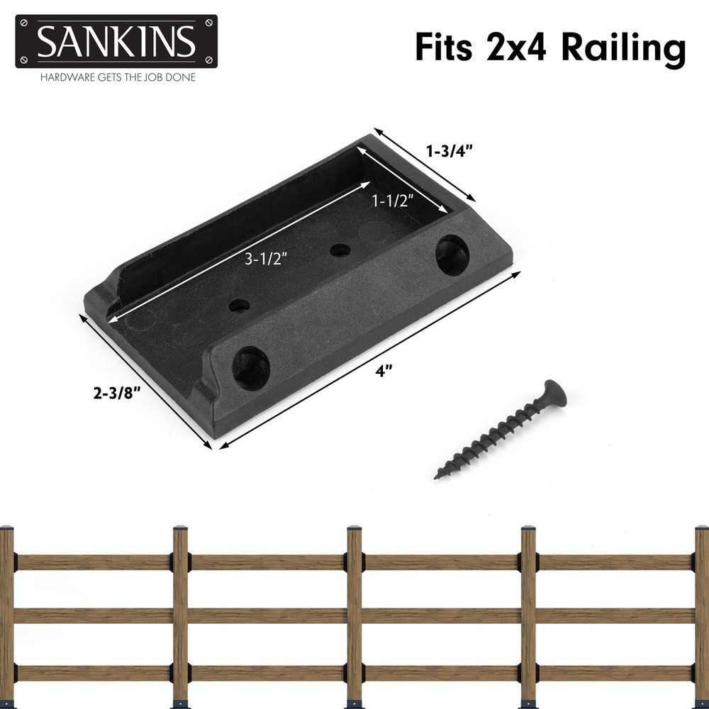 20pcs Deck Railing Brackets, 2x4, Black, PP Plastic, Mounting Type: Railing M...