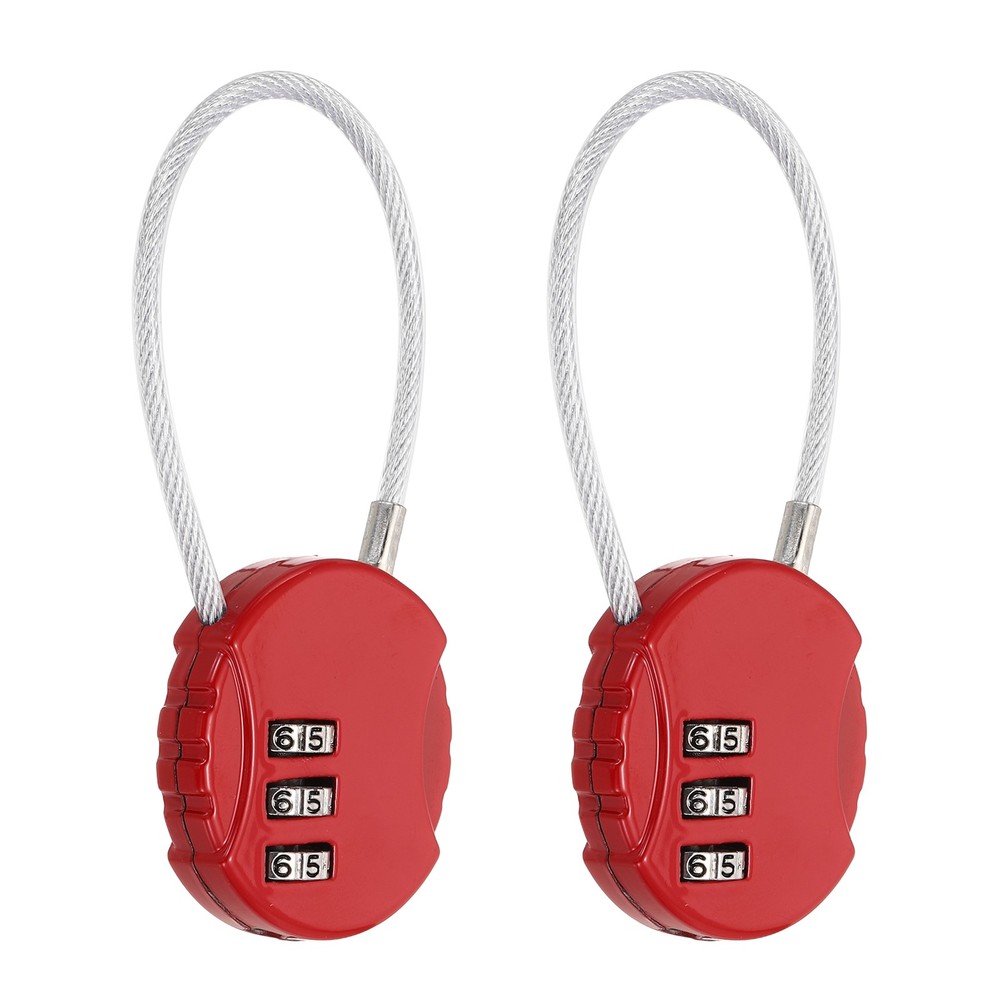 2-Pack Combination Padlock, 3 Digit Round Shaped Cable Luggage Lock [Red]