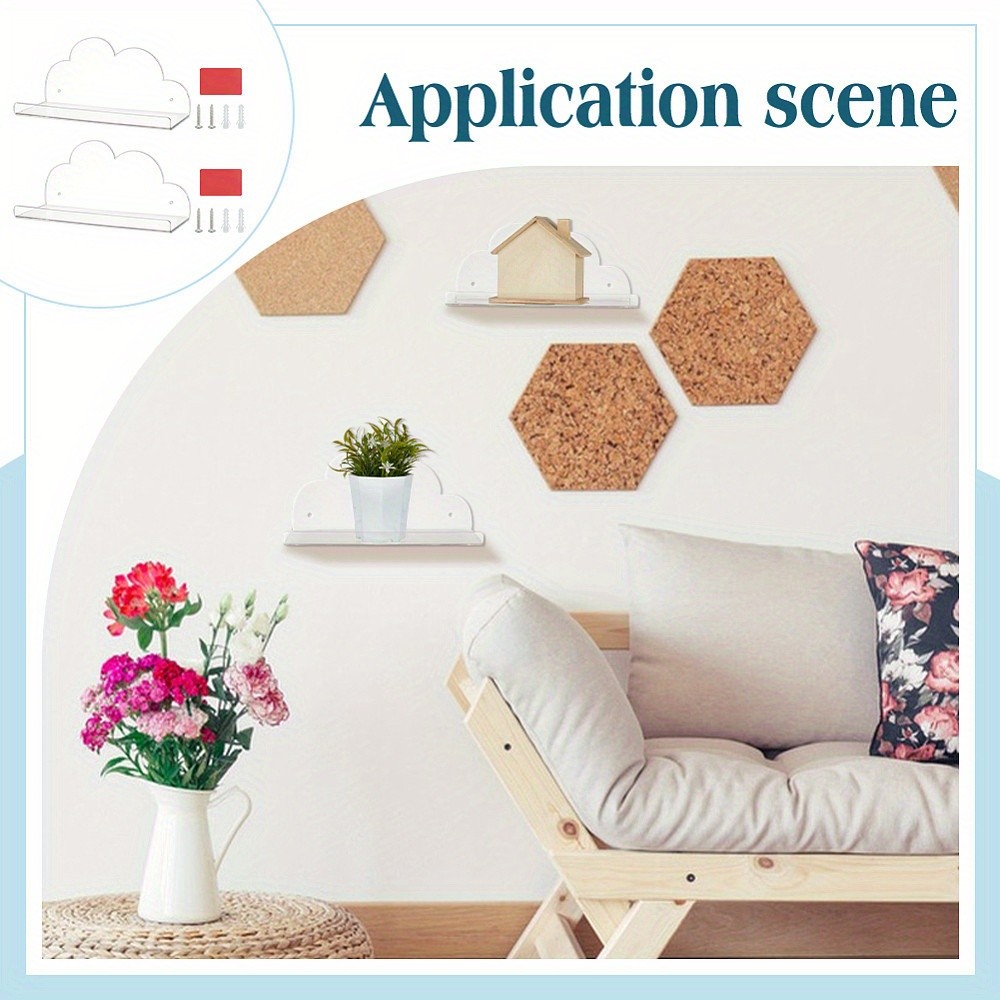 2sets Cloud Acrylic Wall Mounted Display Stands Floating Wall Shelf with Screw