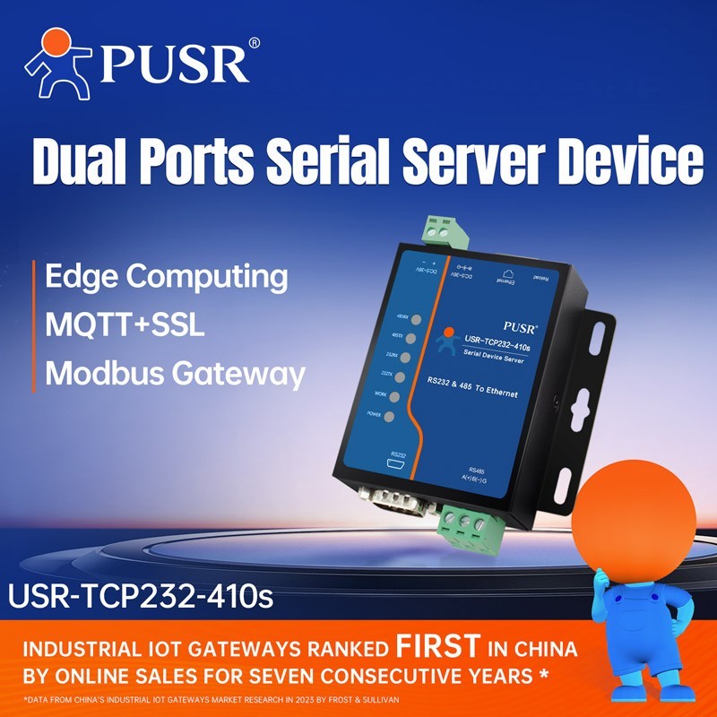 PUSR RS232 RS485 to Ethernet Modbus Gateway EdgeComputing MQTT USR-TCP232-410S