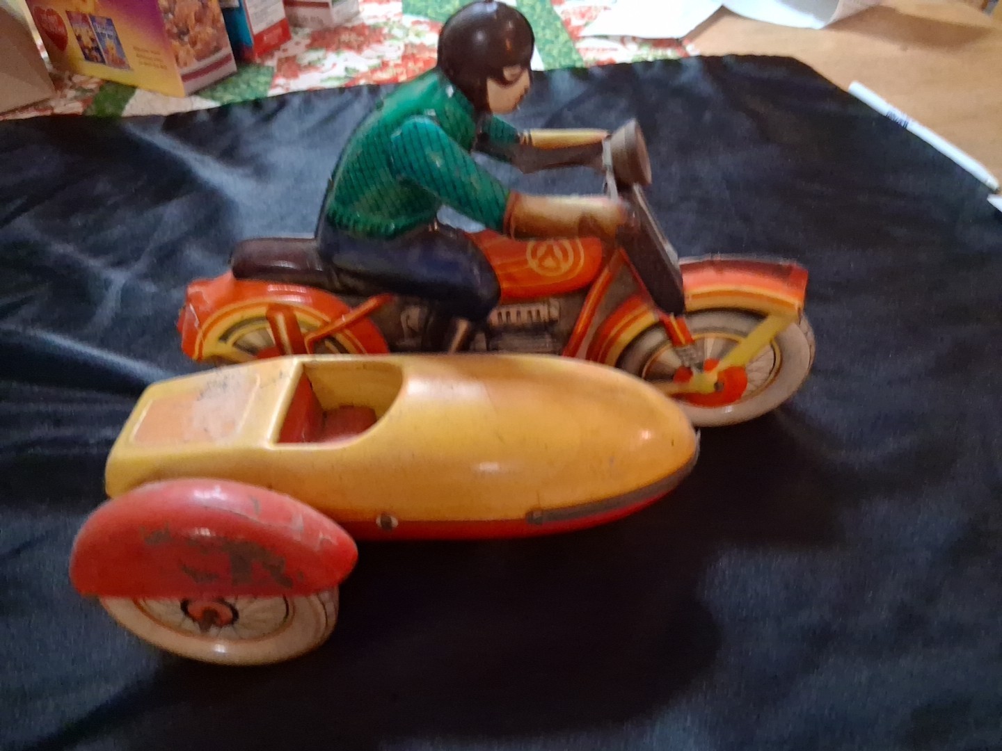Rare 1960's Soviet Wind-Up Tin Motorcycle W/ Side Car, All Original Kiev Biker