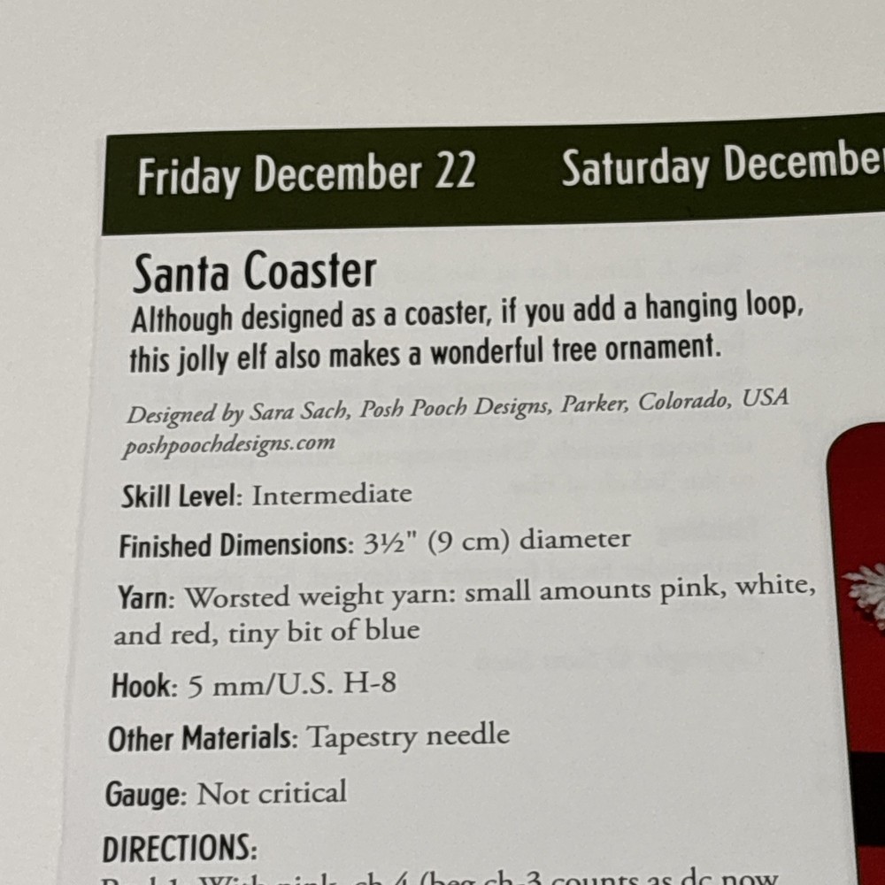 Santa Coaster Crochet Pattern Card Page