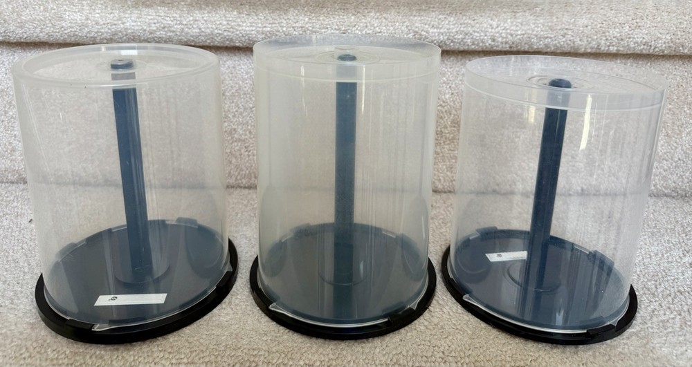 (3) Empty CD DVD Blu-Ray Spindle Cake Box Storage Container Hold 100 Discs 🔥