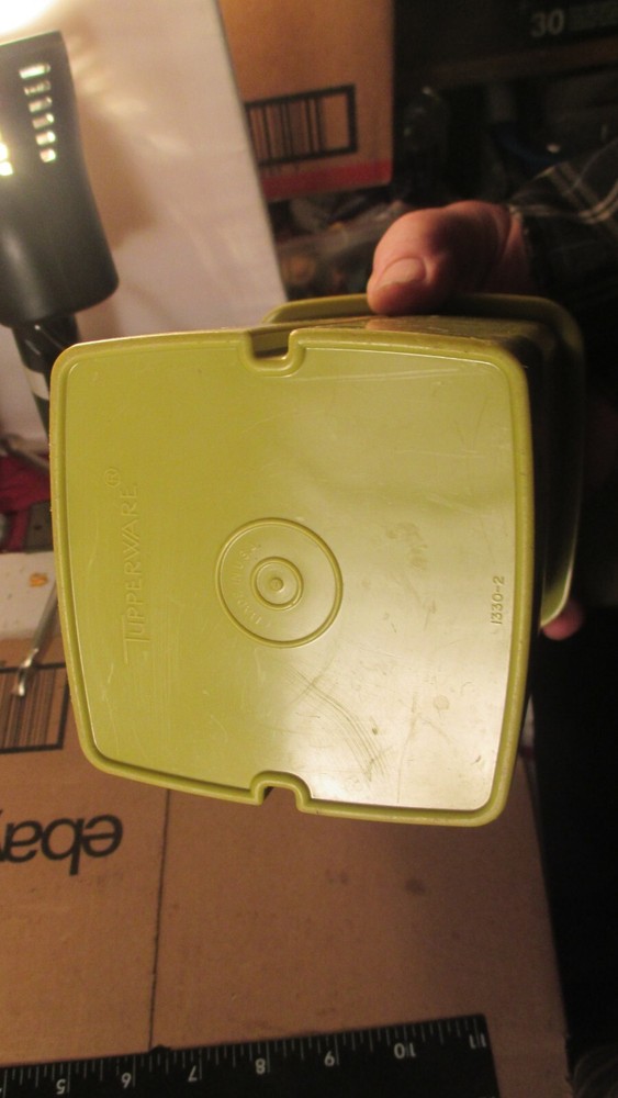 VINTAGE TUPPERWARE 1330-6 AVOCADO GREEN PICKLE OLIVE KEEPER CONTAINER