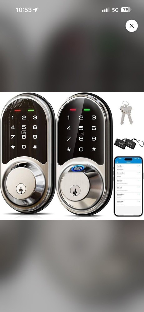 Fingerprint Biometric Bluetooth Smart Door Lock Keypad RFID Brushed Silver Black