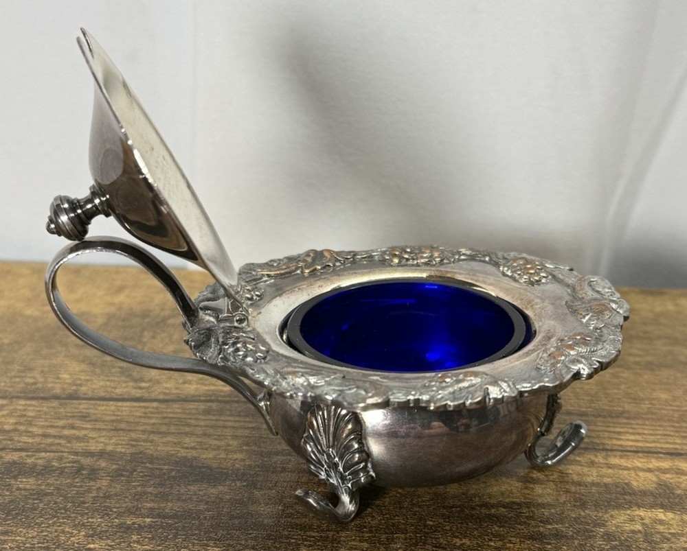 Sheffield Reproduction Silver Plated Cobalt Blue Insert Salt Cellar