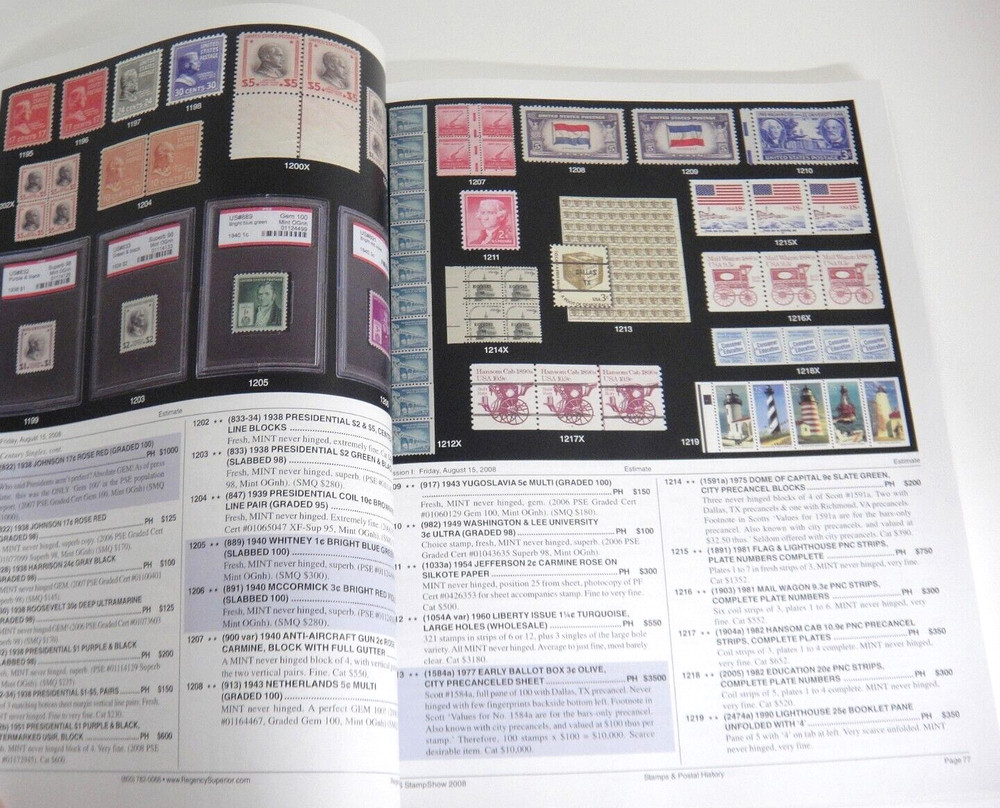 Regency Superior Stamp Auction Catalog 2008 Charles Boss Collection APS Show