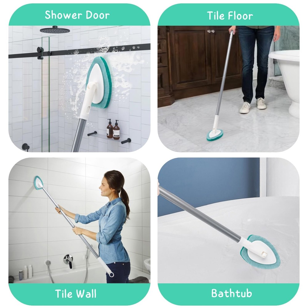 Shower Scrubber with Long Handle, 47'' handle, Green