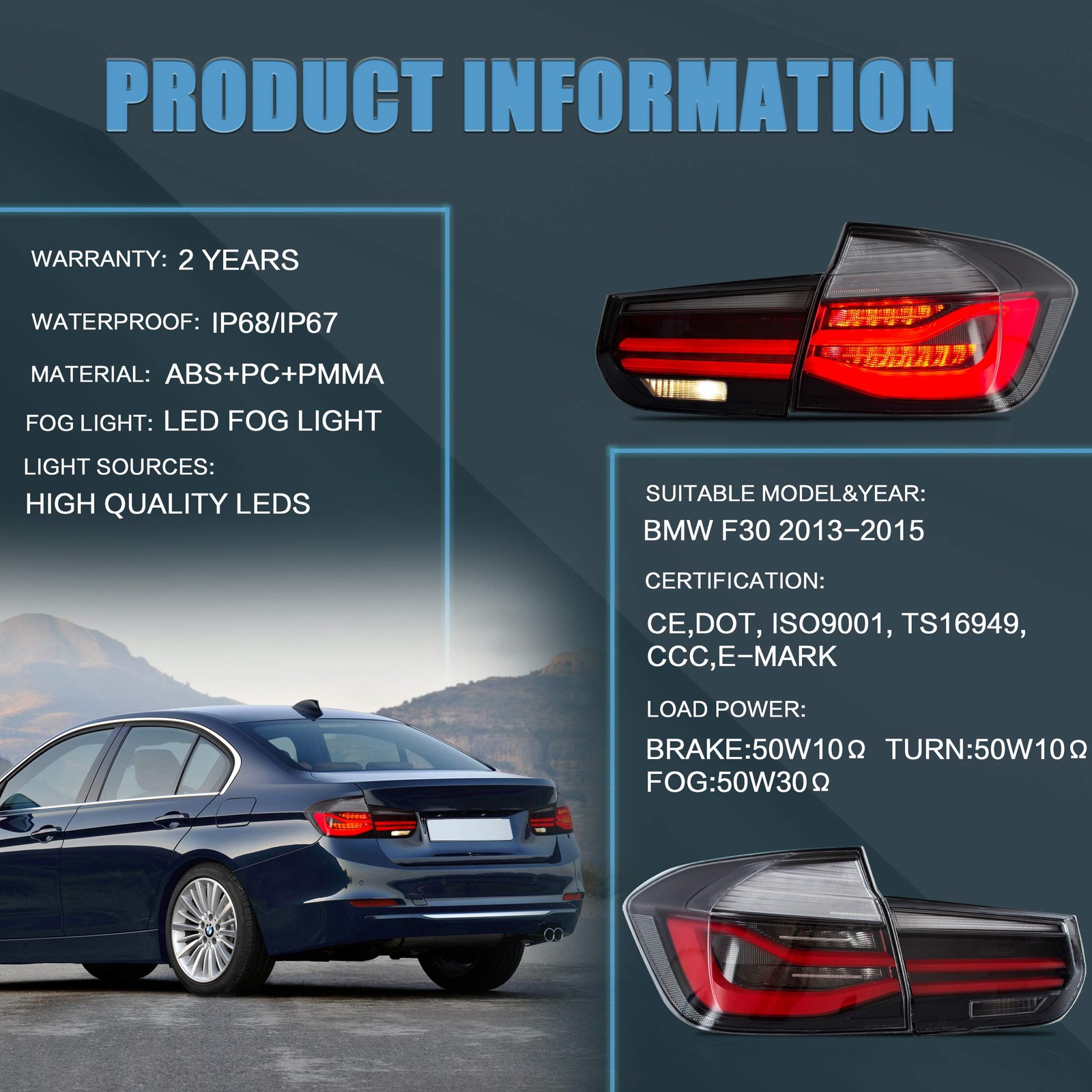 Tail lights Assembly for 2013-2018 BMW 3 Series 6th Gen F30 F35 F80 M3 Sedan