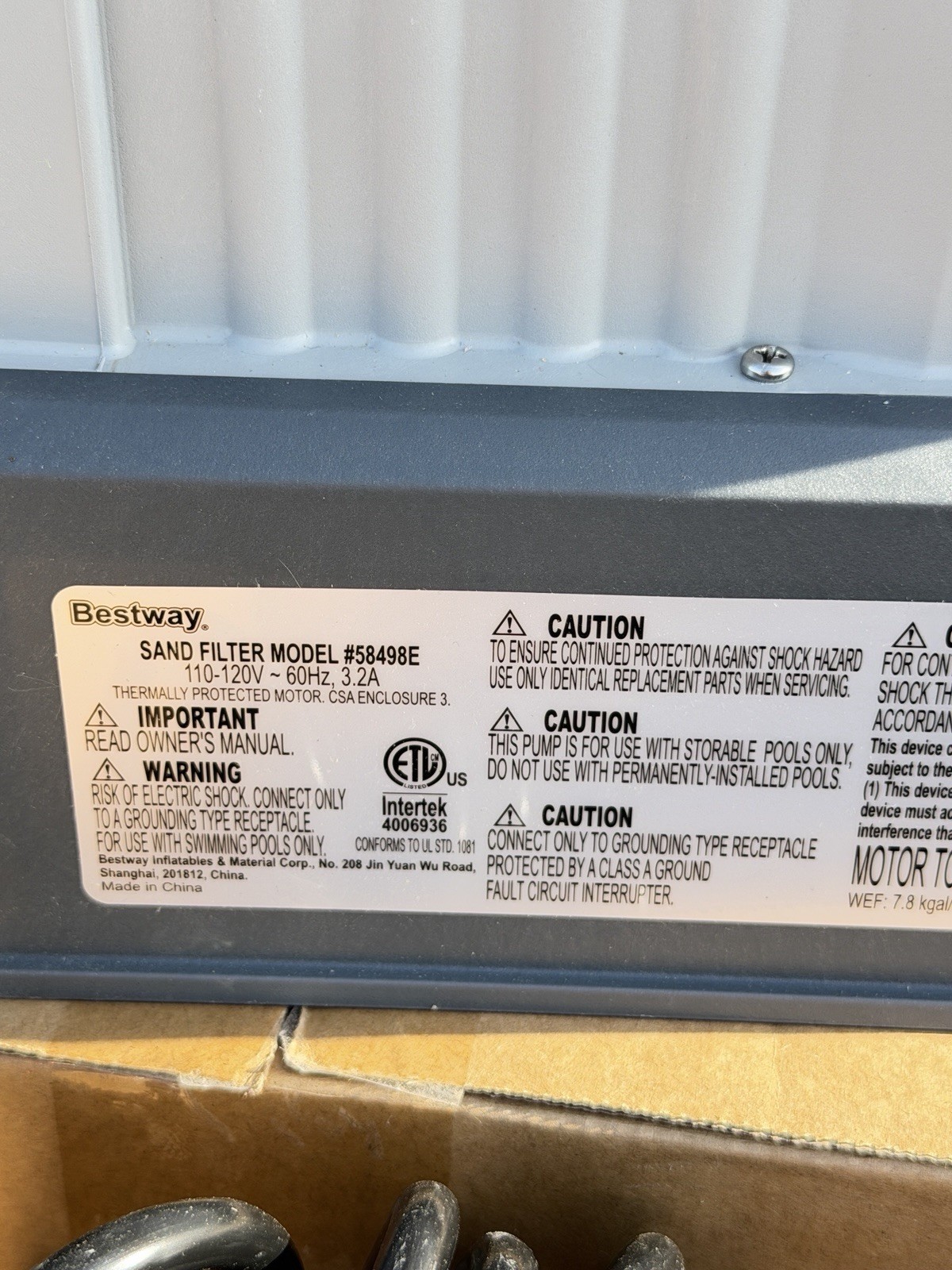 Used Bestway 58498e 1500Gallon Sand Filter PumpFor Above Ground Swimming