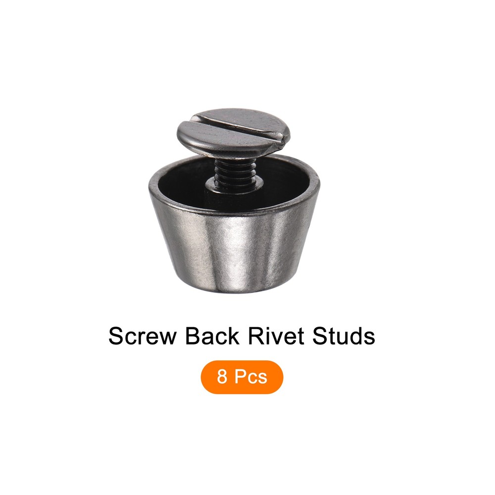 Screw Back Stud Spike (12x7mm) 8pcs, Flat Head Stud Rivets Gun-black
