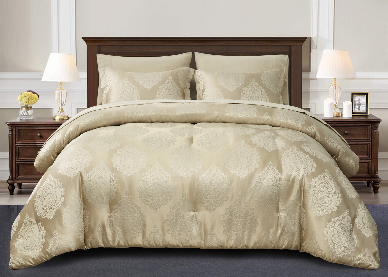 Chezmoi Collection 7-Piece Luxury Medallion Jacquard Bed in a Bag Comforter Set