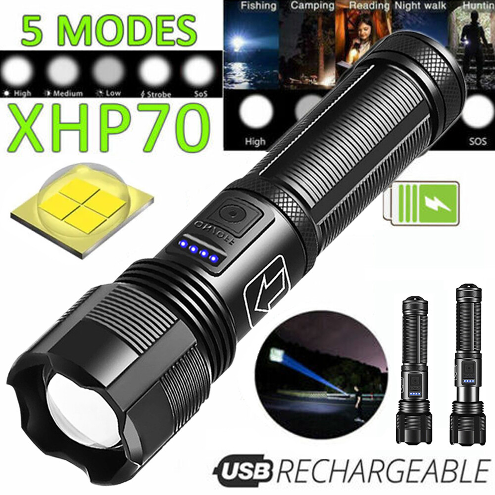 5000000LM LED Flashlight Tactical Light Super Bright Torch USB Rechargeable Lamp