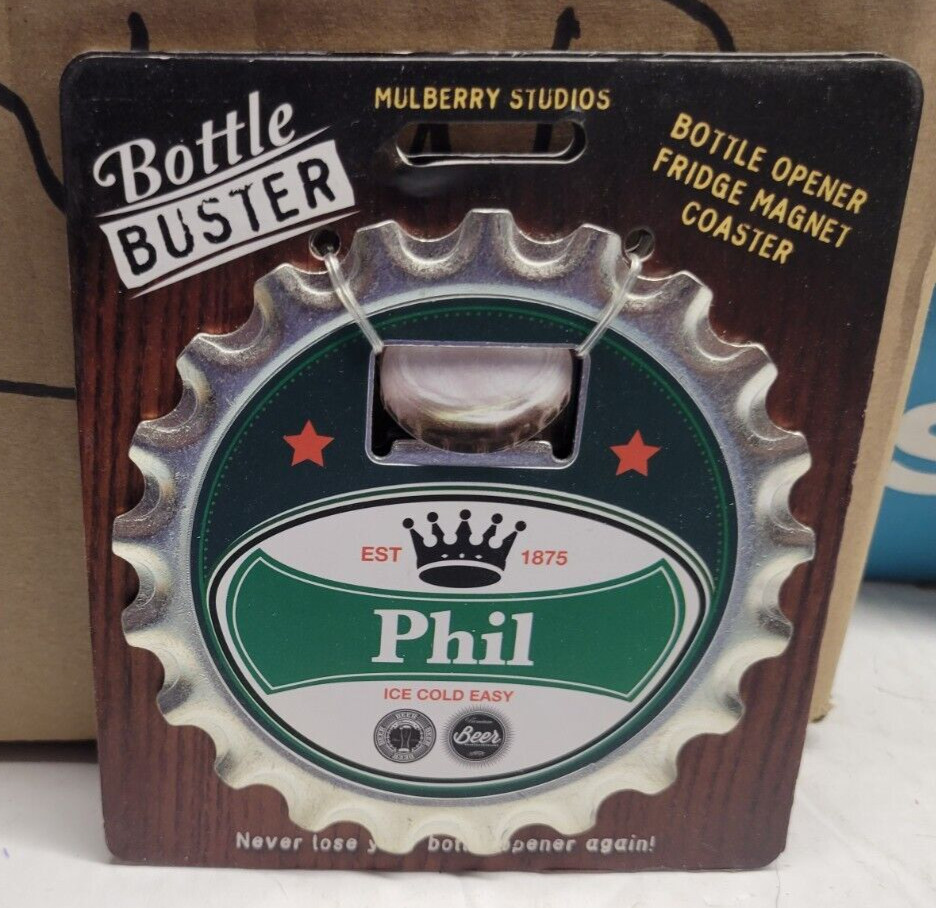 PHIL PERSONALIZED MULTI GADGET BOTTLE OPENER MAGNET COASTER NEW - U