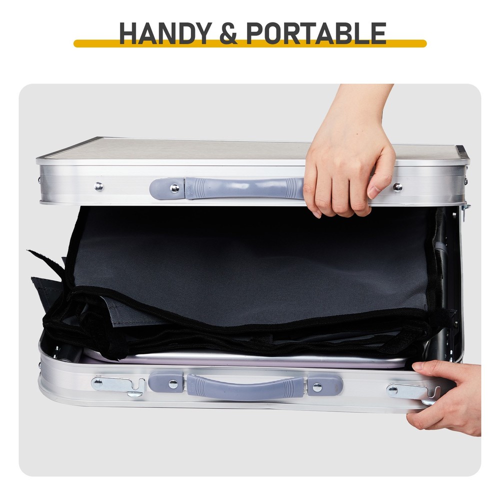 4ft White Folding Camping Table w/ Storage & Adjustable Height, Portable