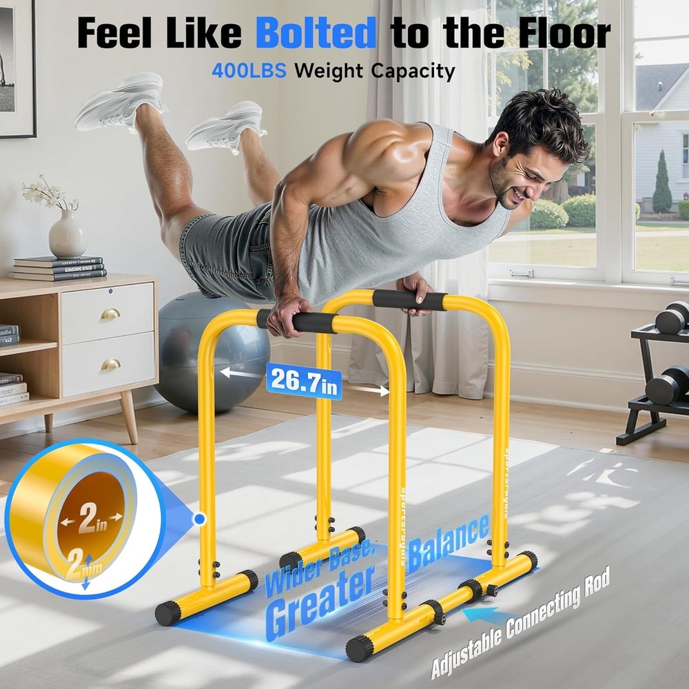 Adjustable Dip Bar Station Heavy Duty Parallette & Parallel Bars 400LBS Stable