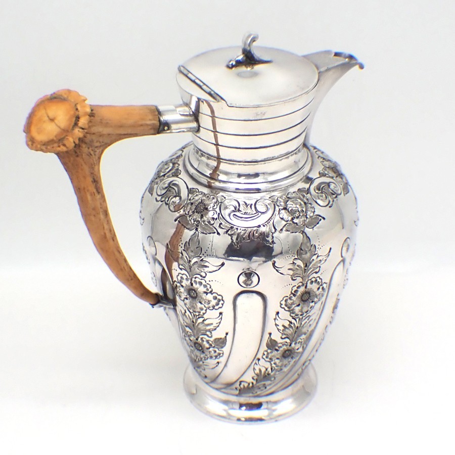 Antique Jug Silver Plated Antler Handle Sheffield Thomas Bradbury Sons