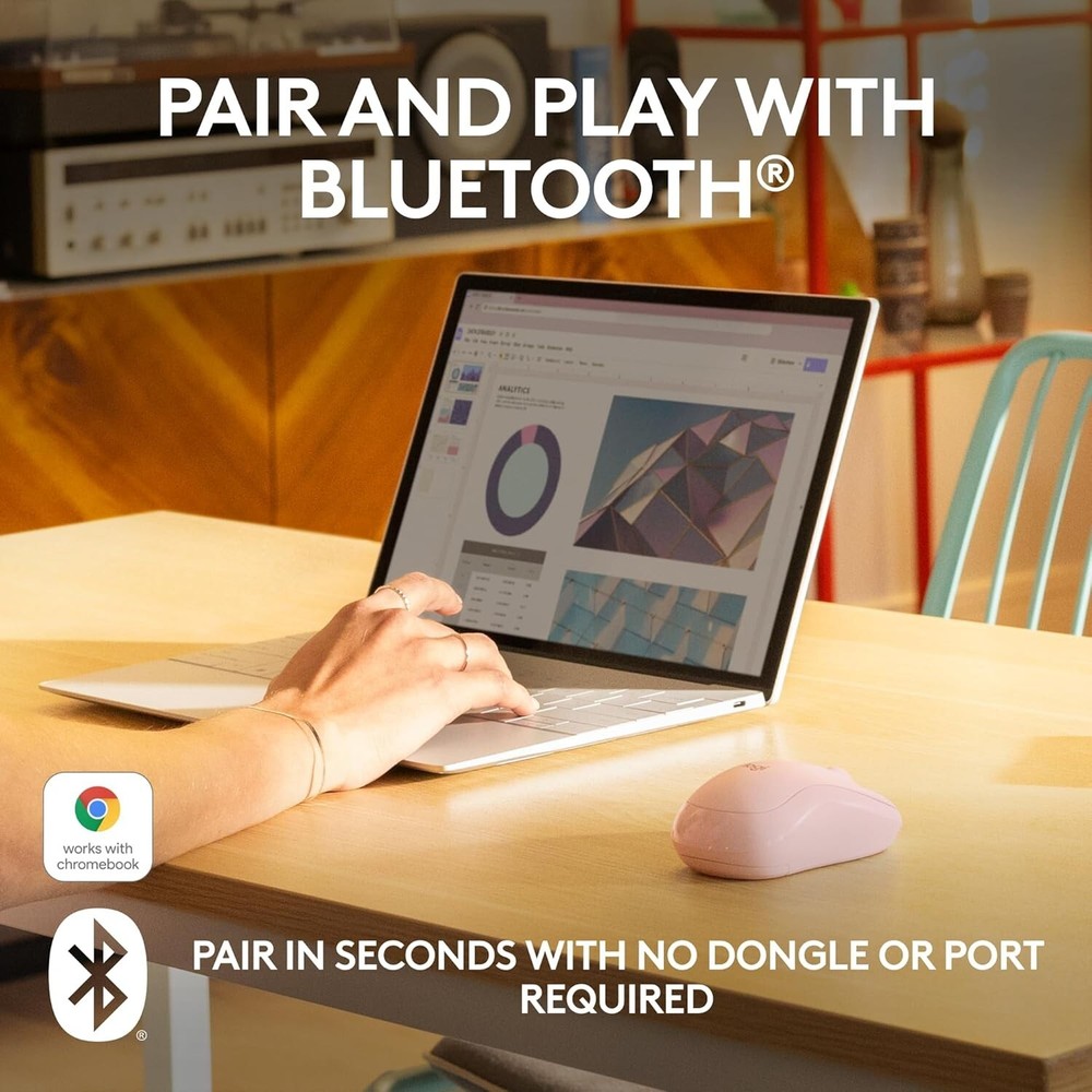 Logitech M240 Silent Bluetooth Mouse Wireless Compact Portable Graphite Rose