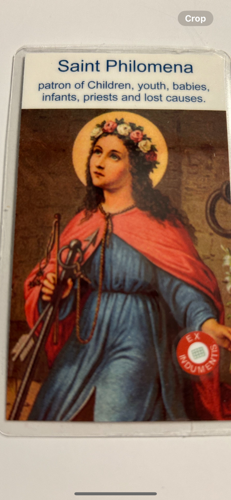 Saint Philomena 3rd Class Relic Card Patron of Children Babies Youth