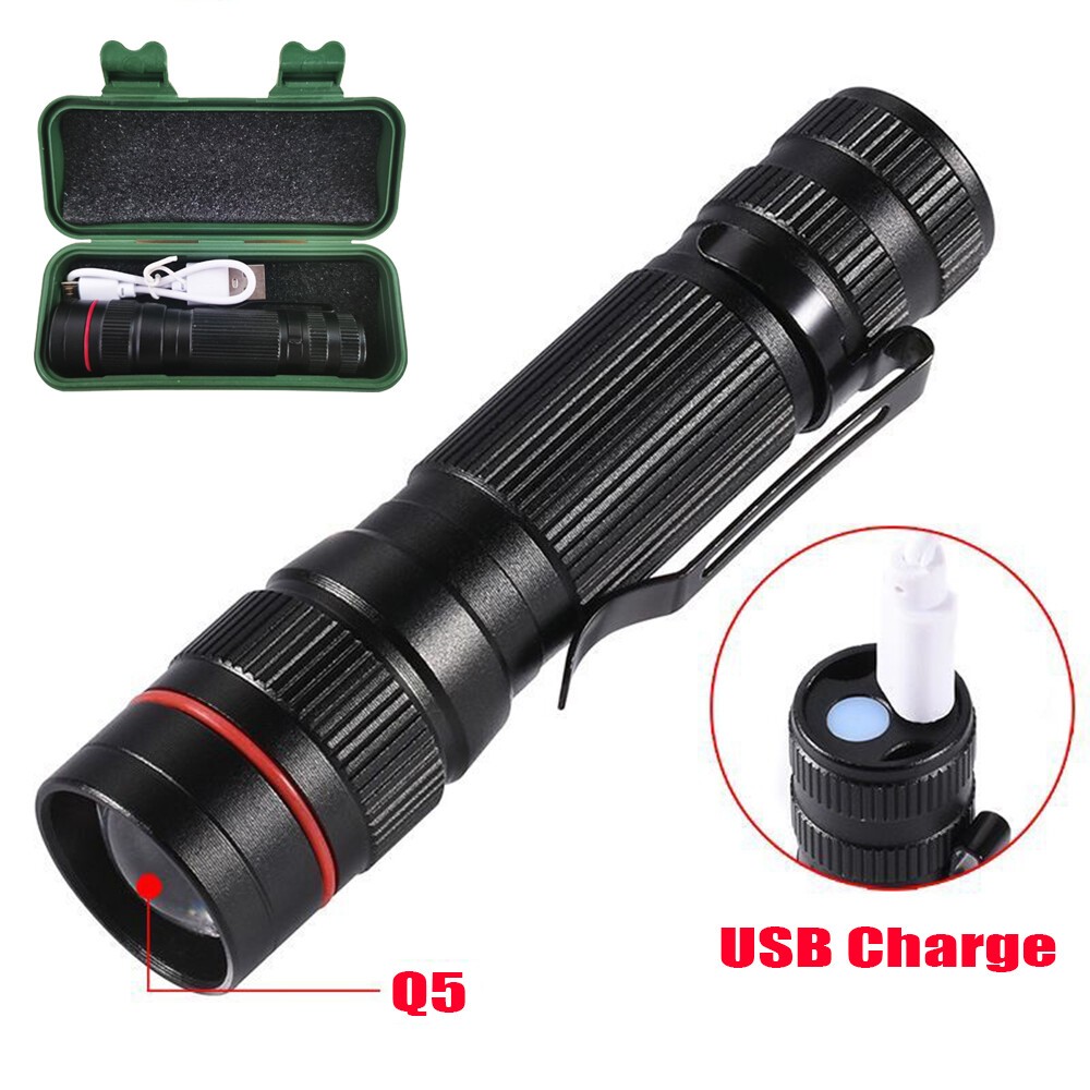 2Pack Rechargeable Mini Flashlight 3 Modes Zoomable Outdoor Torch with Cable