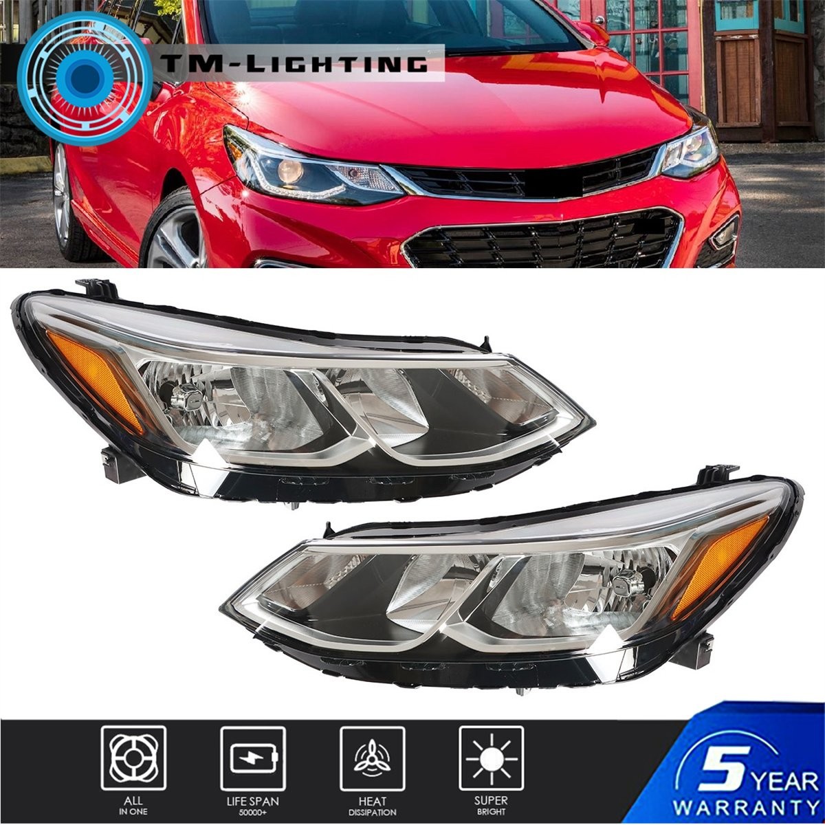 Headlights For 2016 2017 2018 2019 Chevrolet Cruze Sedan Pair LH+RH Headlamps