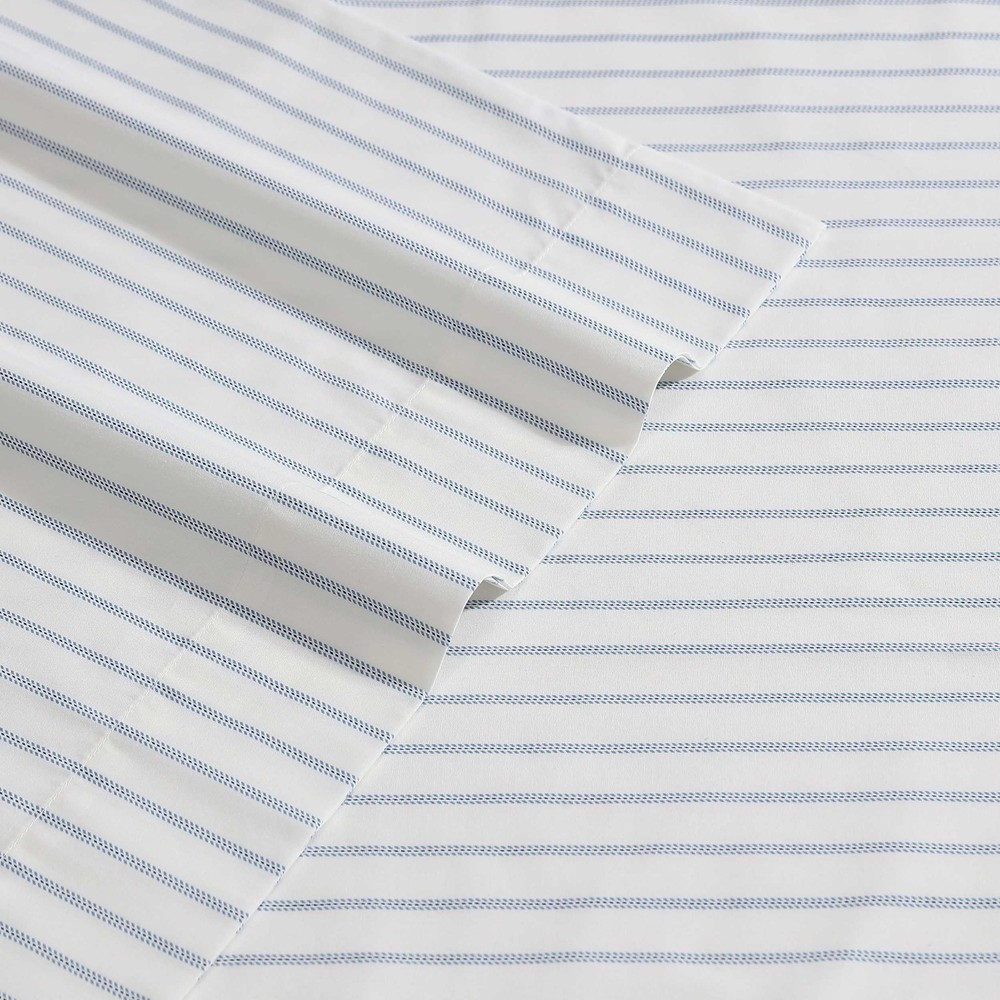 Eddie Bauer - King Sheets, Cotton Percale King, Essential Stripe White