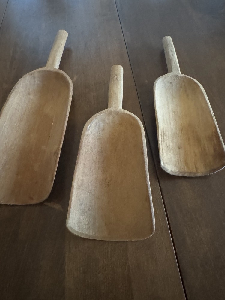 3 Vintage Wooden Scoops Stackable Primitive Farmhouse Core