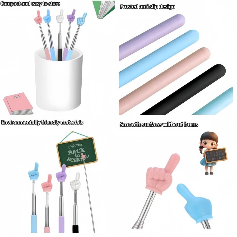 Retractable Teachers Classroom Hand Pointer, Extendable Pointer Finger Pink