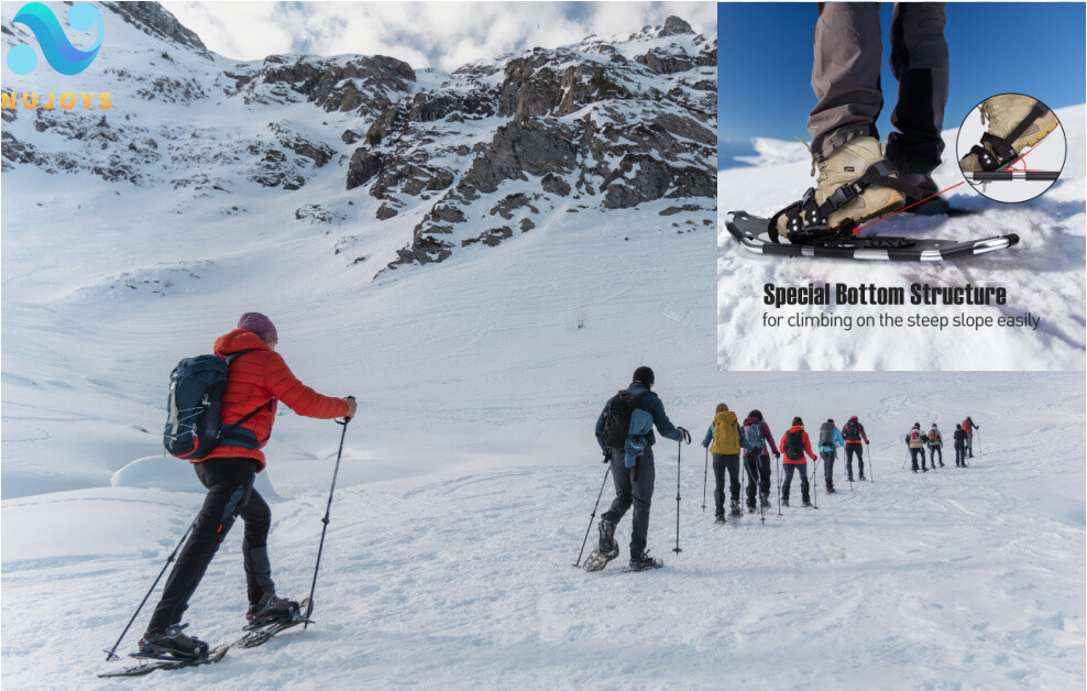 Lightweight Al Snowshoes Unisex 21/25 Inch Pair Anti-shock With Poles Kit & Bag