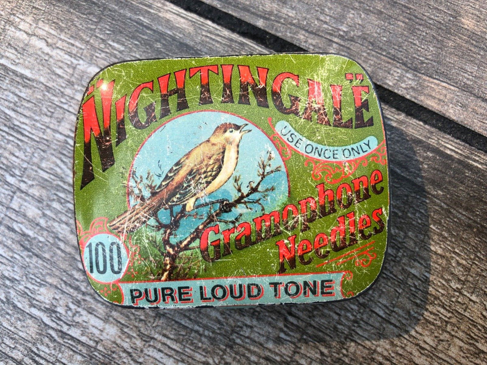 NIGHTINGALE GRAMAPHONE NEEDLES EMPTY TIN VINTAGE GREAT COLORS:-)