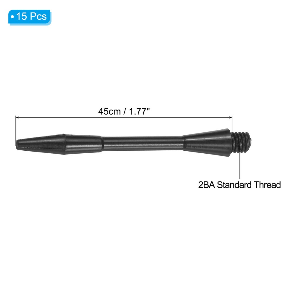 45mm Plastic Dart Shafts, 15 Pack 2BA Thread Dart Stems, Black