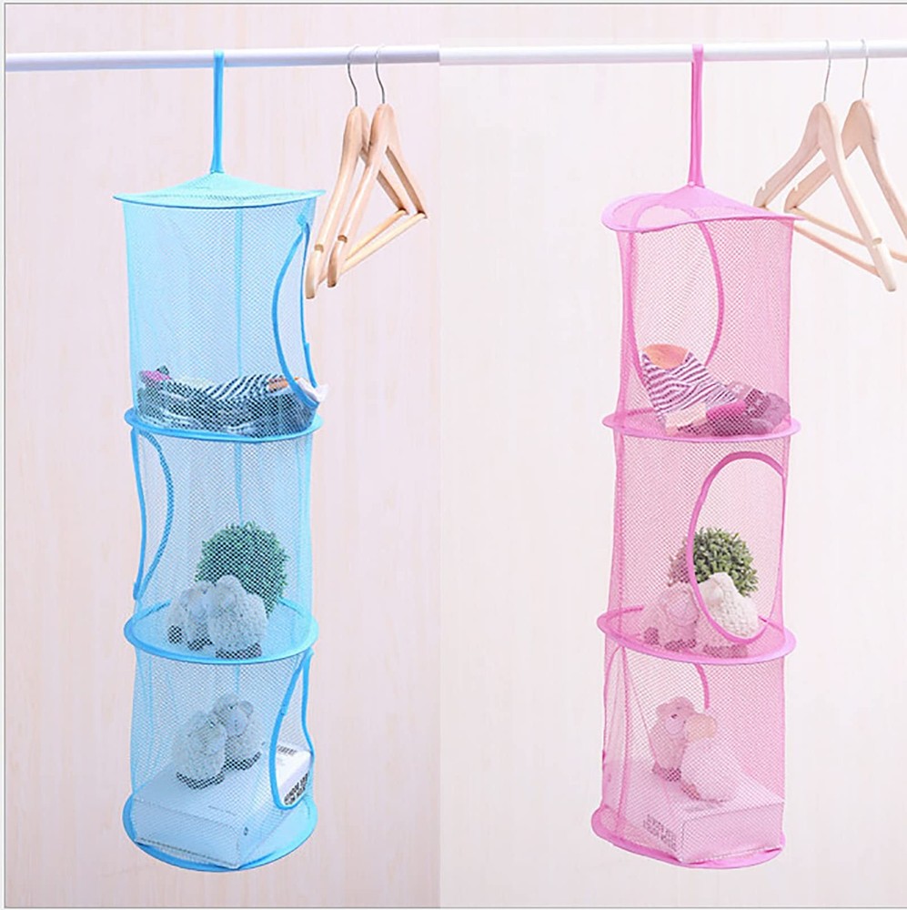 Mesh Hanging Storage Basket With 3 Compartments Foldable Hanging Storage Orga...