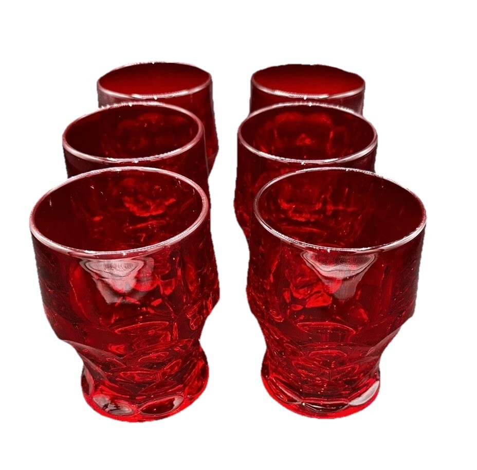 Vintage Glasses Honey Comb Pattern by Viking (6) Ruby Red