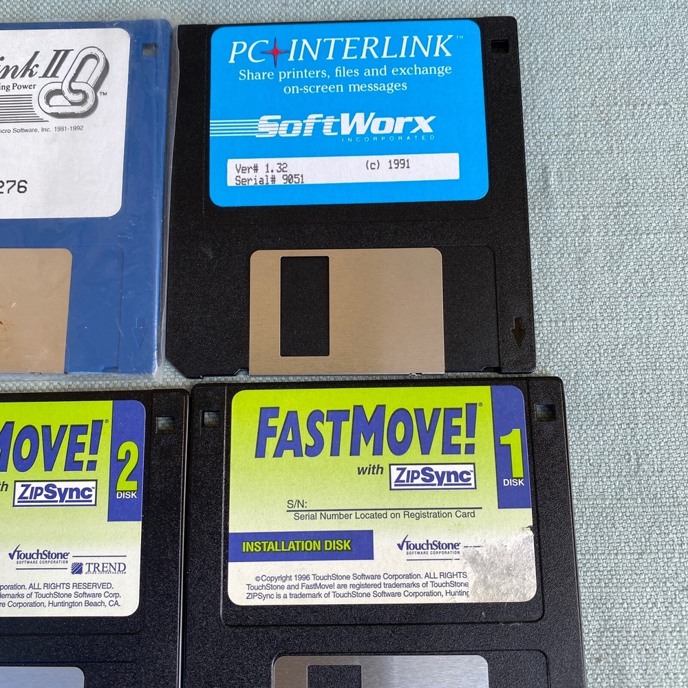 LapLink QuickLink FastMove ZipSync Softworx InterLink Disk 3.5” Floppy Floppies