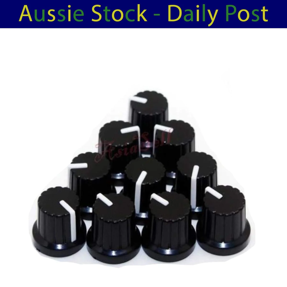 10pcs 6mm Diameter Shaft Hole Plastic Threaded Knurled Potentiometer Knobs Caps
