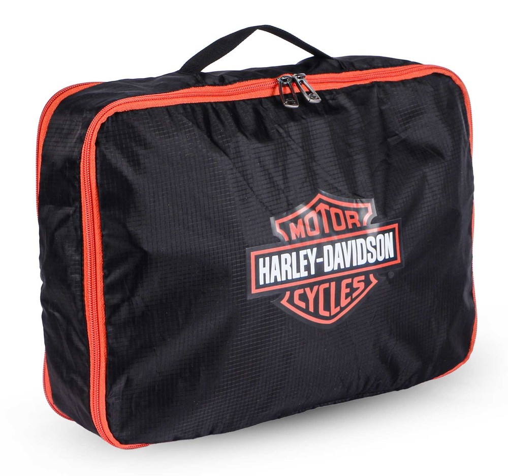 Harley-Davidson 3PC Expandable Packing Cube Set, Bar & Shield Logo- Black/Orange