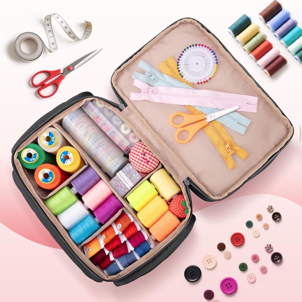 Capacity with Multiple Pockets and Detachable Dividers, Storage Box for Threads,