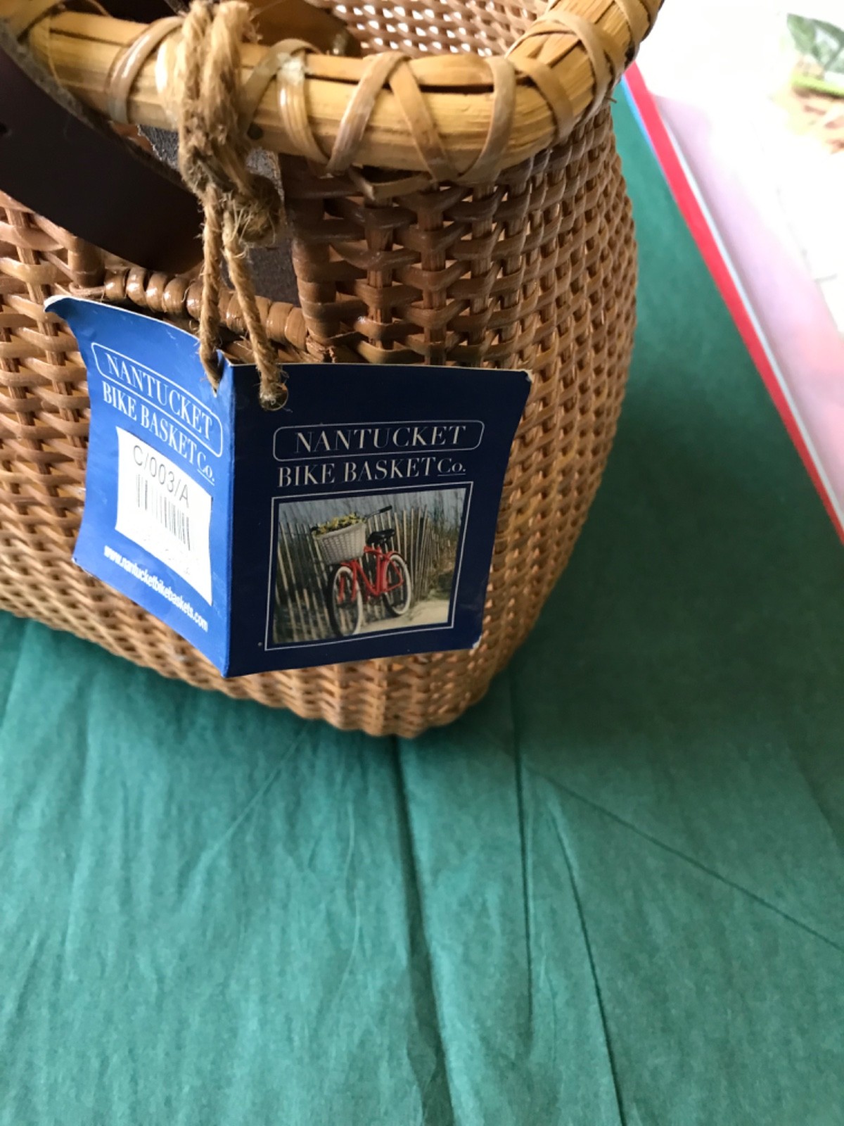 L.L.Bean Nantucket wicker bike basket used once with tags leather straps