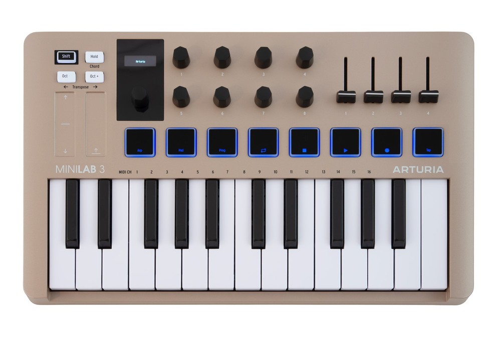 Arturia MiniLab 3 Champagne 25 key MIDI USB Keyboard Controller+Backpack