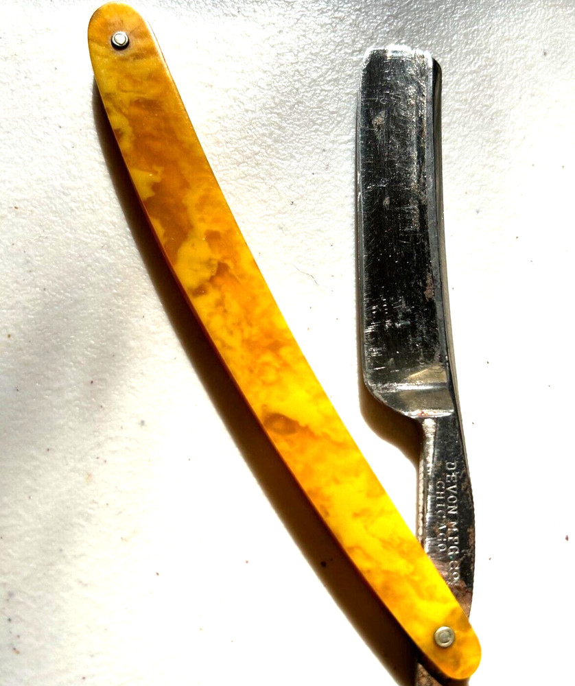Devon MFG Co Chicago straight razor yellow mottled handle