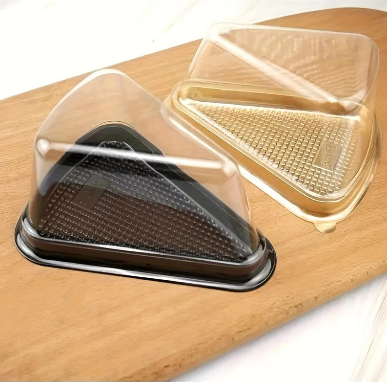 50PCS Clear Cake Slice Containers – Disposable Plastic Boxes with Lids