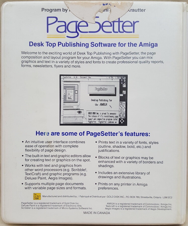 PageSetter v1.1e & LaserScript ©1987 Gold Disk DTP for Commodore Amiga