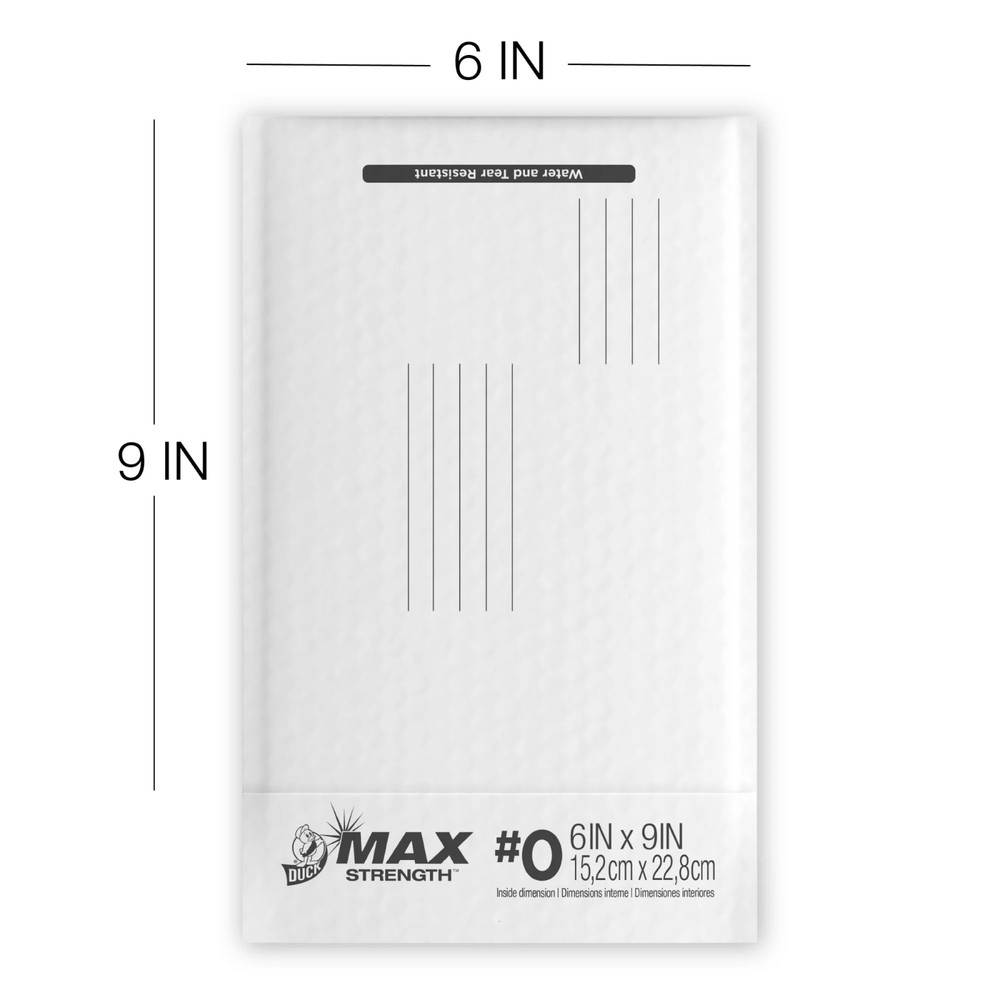 Max Strength Self-Sealing Poly Bubble Mailer #0, 6" x 9", Solid White, 25 Pack