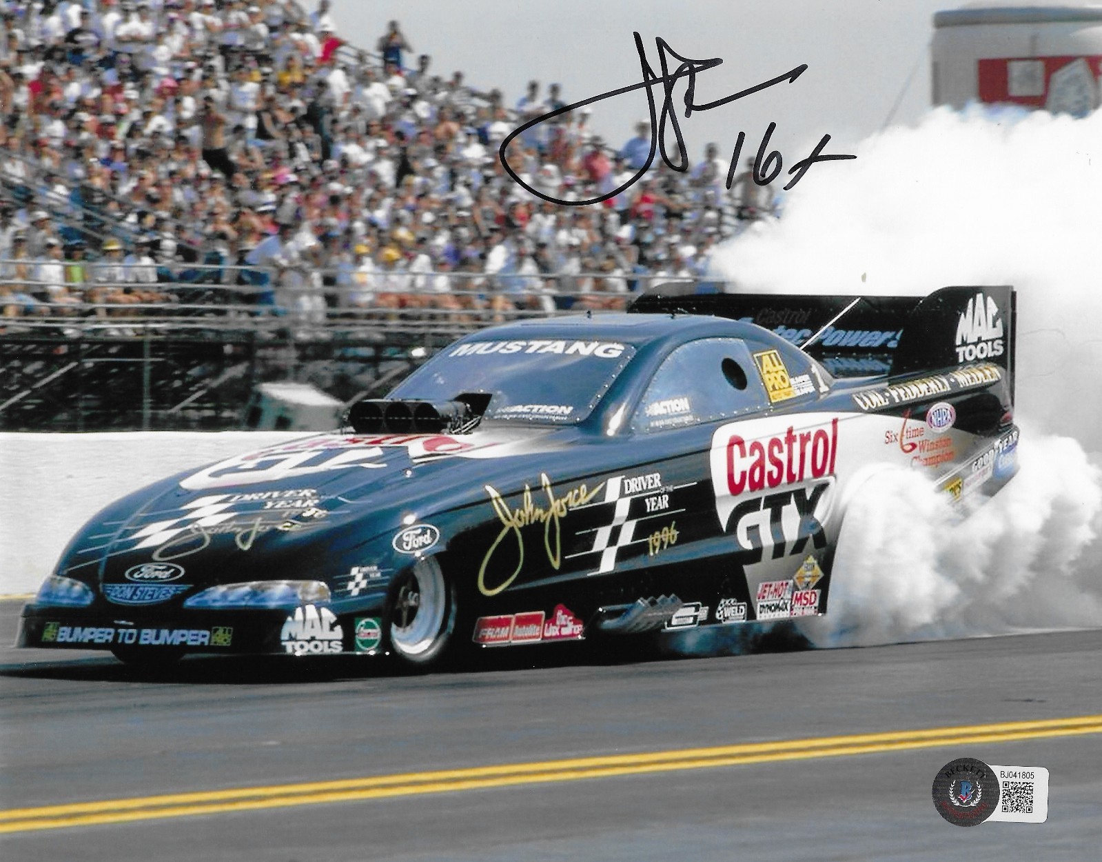 John Force Racing Signed 8X10 Autographed BAS NHRA Funny Car 16X Champ 05