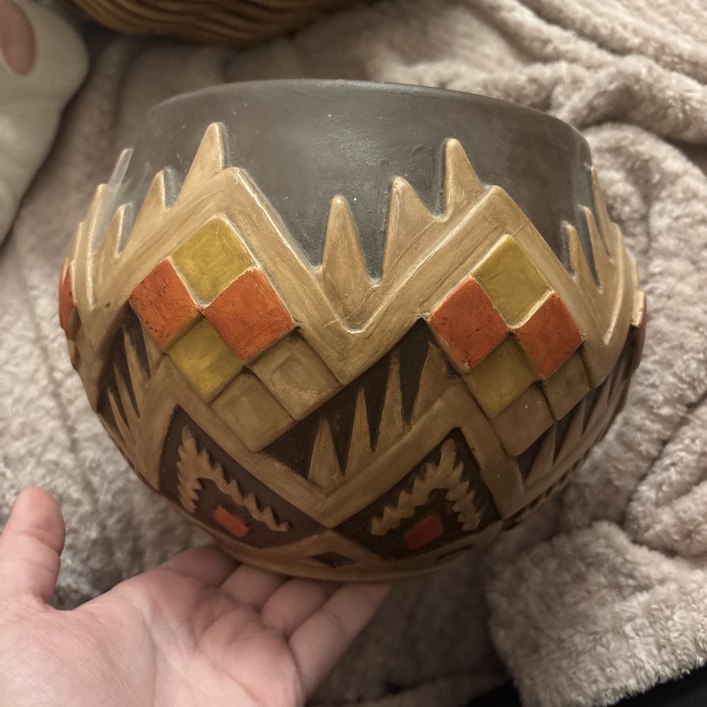 Vintage Atlantic Mold Ceramic Southwestern Aztec Pattern Planter Bowl